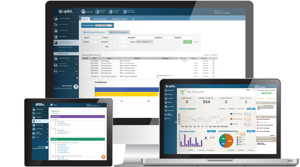 Accounting software dashboard